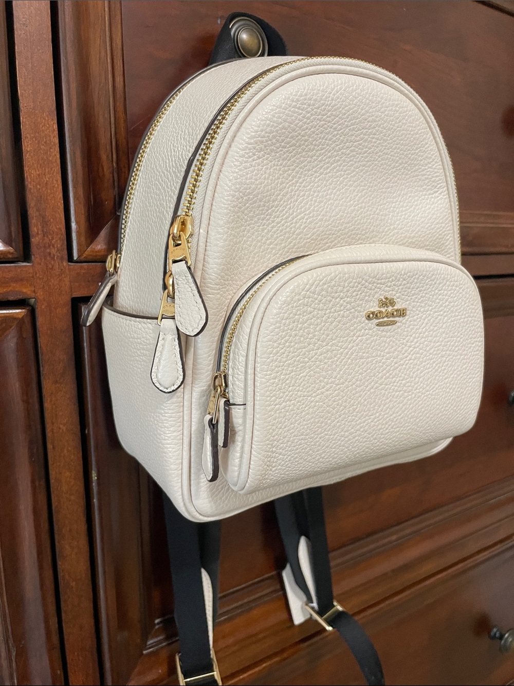 COACH, LIKE NEW Cream Pebble Leather Mini Court Backpack Bag - Picture 4 of 13